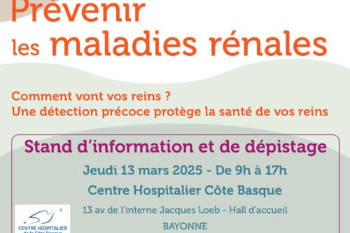 Semaine Nationale du rein : Journée d’information et de dépistage Bayonne jeudi 13 mars