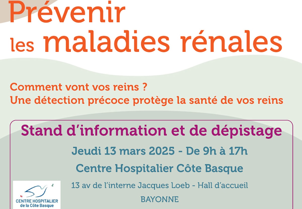 Semaine Nationale du rein : Journée d’information et de dépistage Bayonne jeudi 13 mars